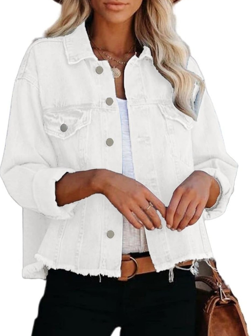 Women's White Distressed Denim Jacket